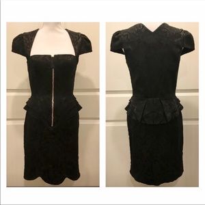 Temperley Cap Sleeve Dress with Exposed Gold Zipper in Black